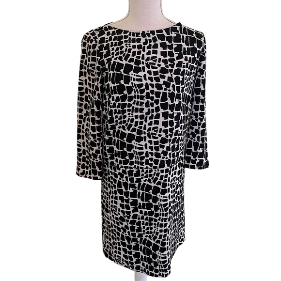 Tahari ASL Black and White Animal Print 3/4 Sleeve Sheath Dress 2 - Picture 2 of 11